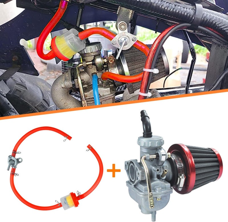 HOLATO PZ20 Carburetor Carb Air filter Fuel Line Kit for 50cc-125cc Taotao ATA-110B 125D Boulder B1 T-Force Coolster Apollo kazuma Kids ATV Four Wheeler XR70 XR80 CRF70 CRF80F Dirt Pit bike (RED) - Image 2